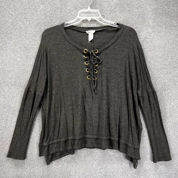 CY Fashion Sweater Womens Medium Gray Pullover tide up front waffle knit relaxed - Picture 1 of 14